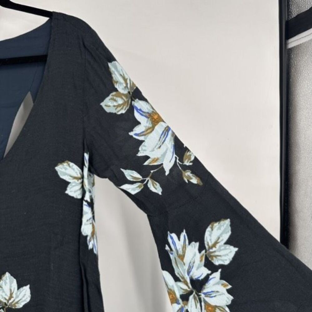 Free People‎ Wanderer Mini Dress Charcoal Floral Bell Sleeve As Seen On TV Small - Picture 9 of 15
